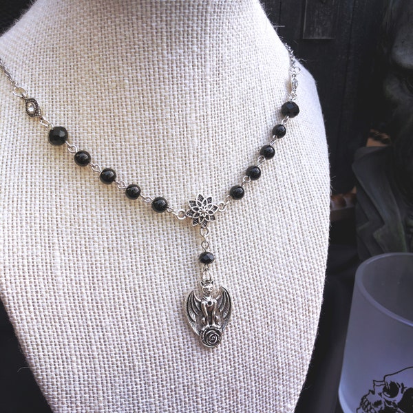 Gothic Winged Cat Gargoyle Necklace Goth