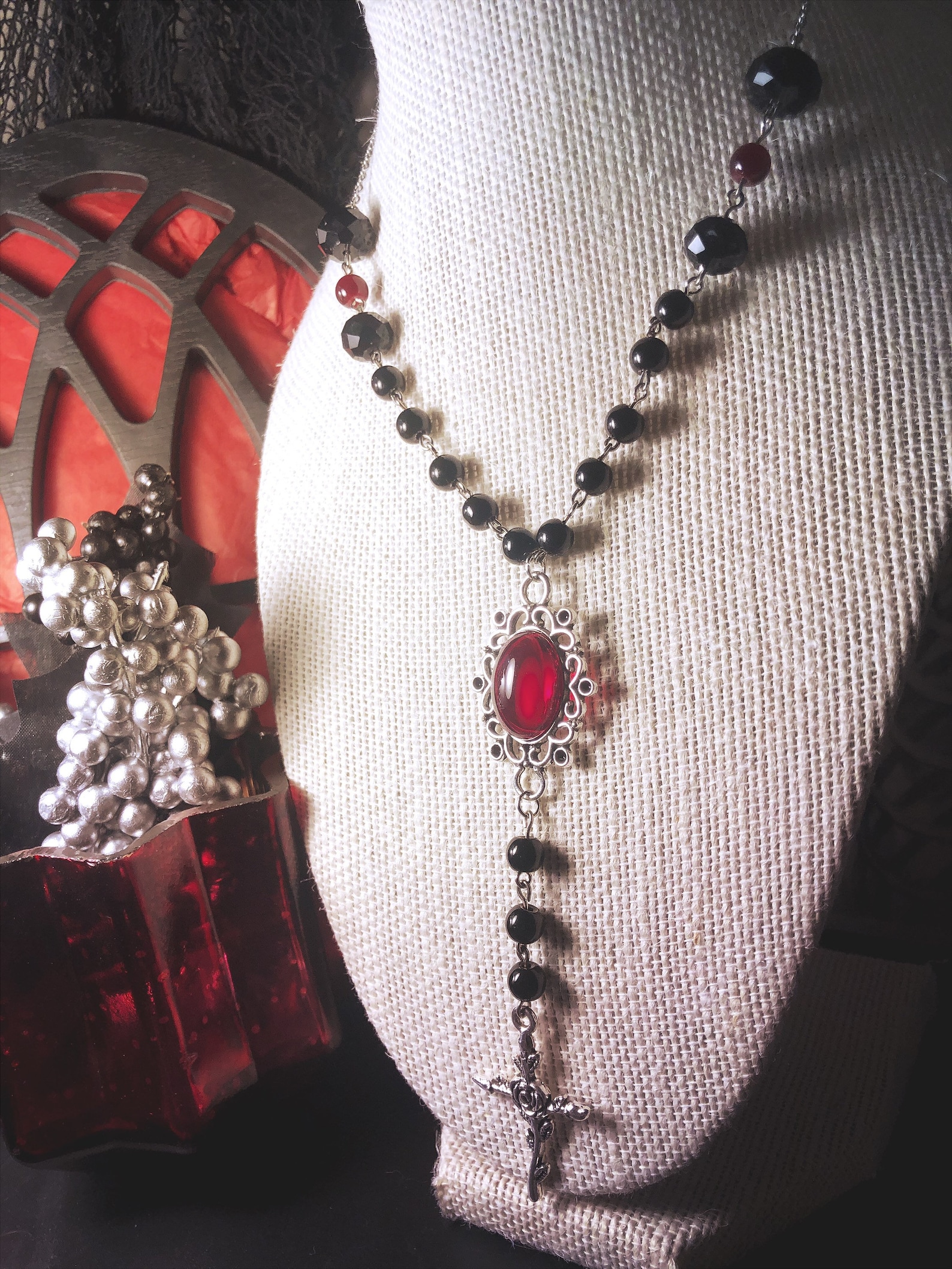 Gothic Cross Y Red Necklace Goth Style Beaded Vampire Cosplay - Etsy