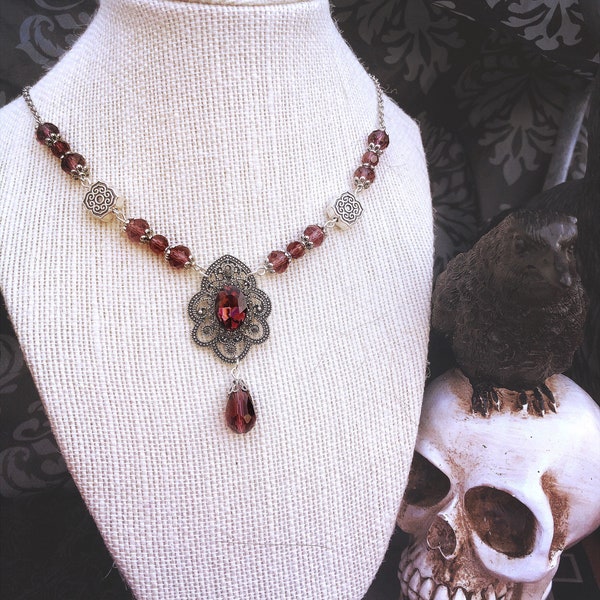 Brontë: Gothic Necklace in Merlot Romantic Goth Vampire Victorian