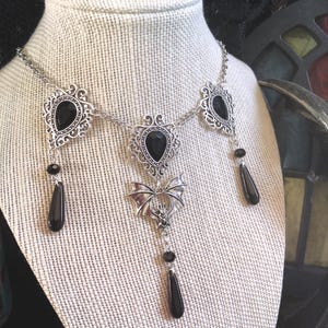 Byron: Gothic Vampire Bat Necklace in Black