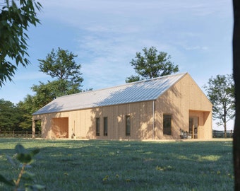 Three Bedrooms Barn House Floorplan Modern Style