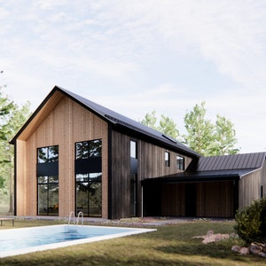 5 Bedroom Nordic Barndominium Floorplan Study Set