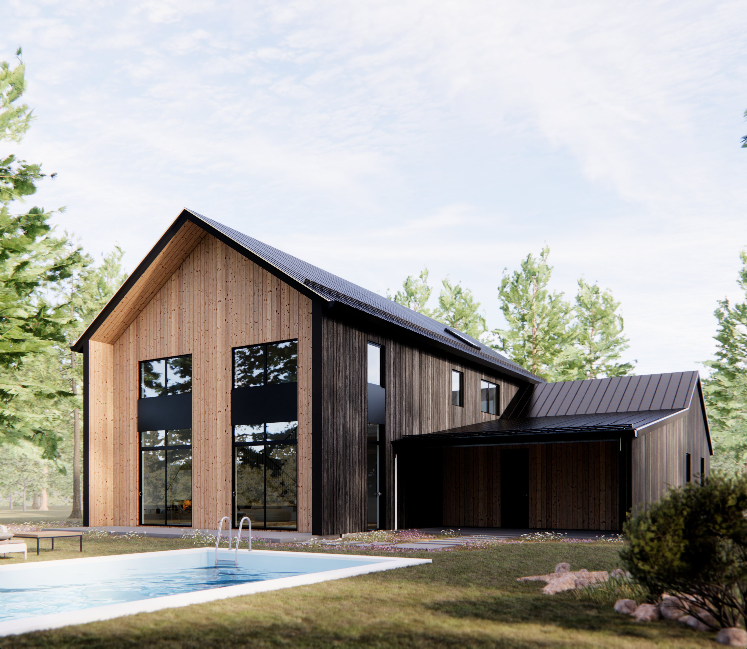 5 Bedroom Nordic Barndominium Floorplan Study Set