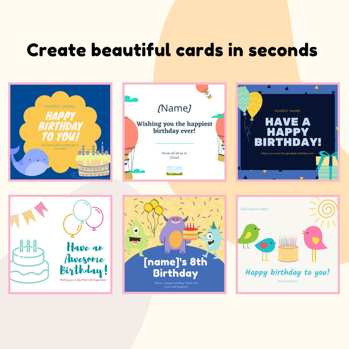 Templates for Canva Birthday cards for kids Card Template Etsy