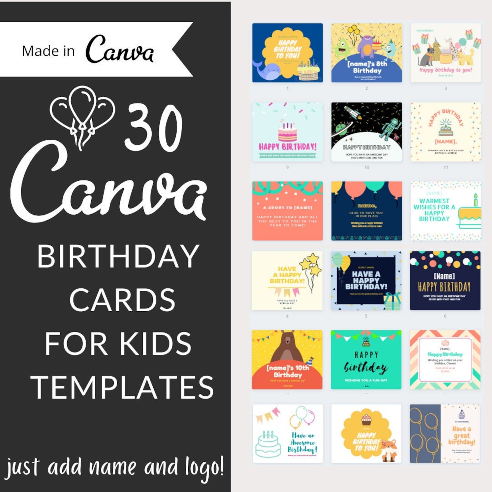 Templates for Canva Birthday cards for kids Card Template Etsy