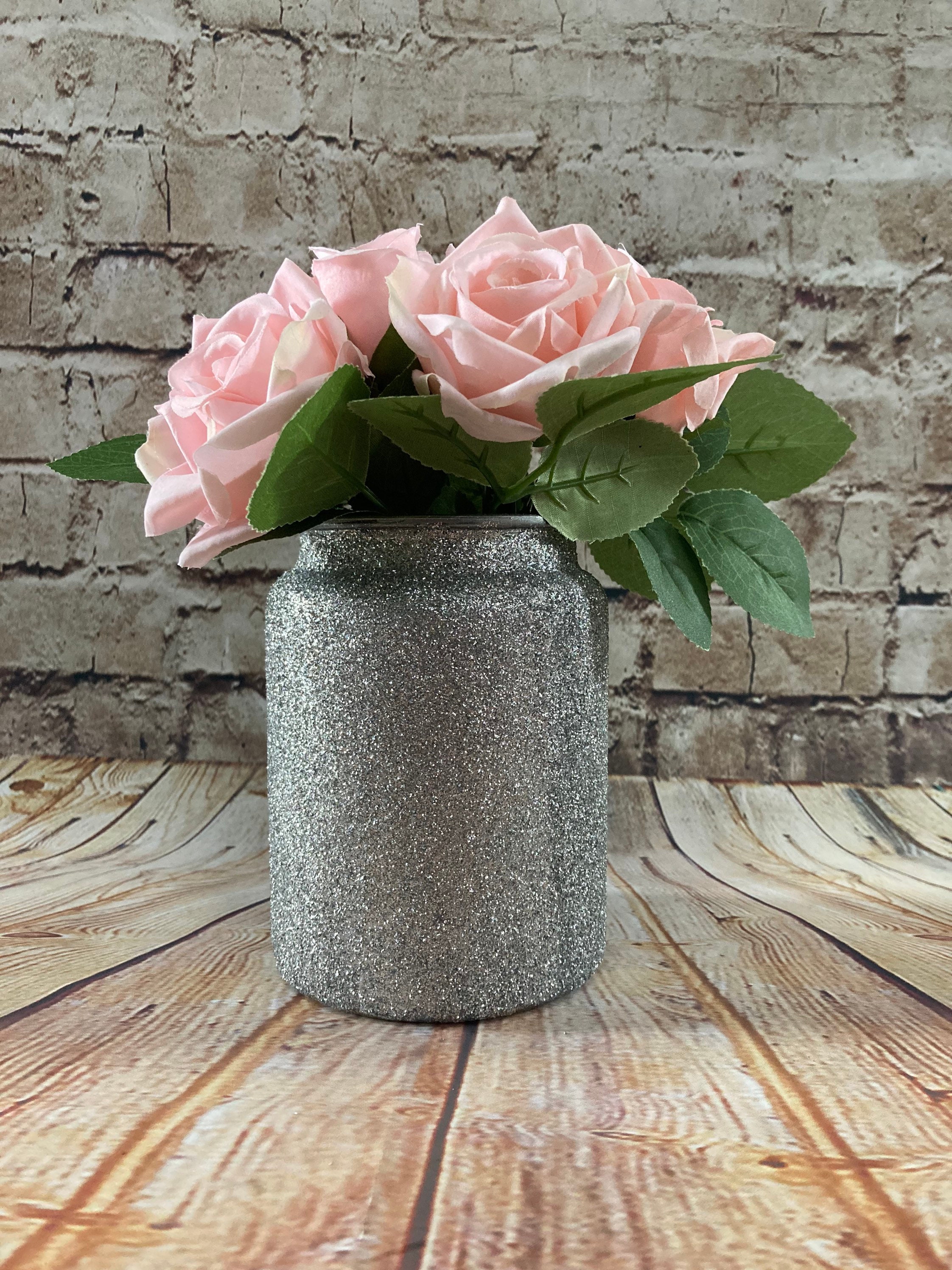 Hand painted grey glitter glass vase. Etsy