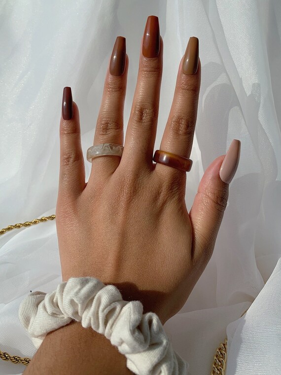 TOFFEE Press on Nails Brown Coffin Shape Nails False or Fake