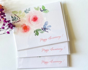 Anniversary Greeting Card Pack with Envelope | Wedding Day Card Set of 3 or 5 | Card for Husband |Card for Parents |Watercolor Peonies Print