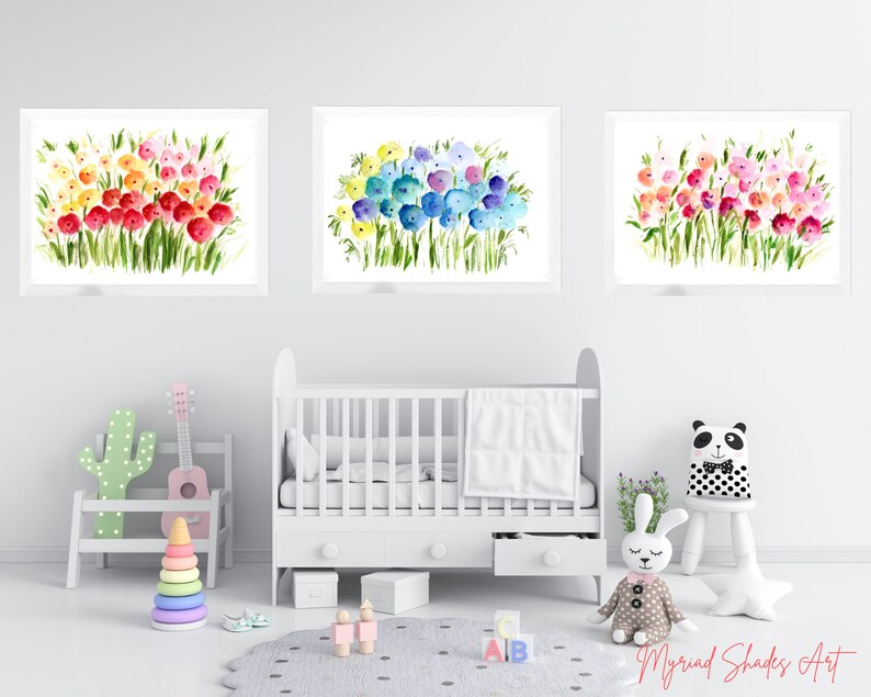 Wild Flowers Printable Nursery Wall Art Set of 3, 3 Piece Flower Art ...