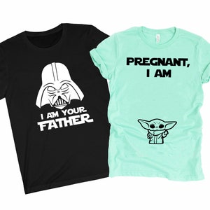 Zestaw koszulek z informacją o ciąży i dziecku Star Wars, pary Disneya, ciąża War Star, ujawnienie płci, jestem ojcem, ciąża Disney