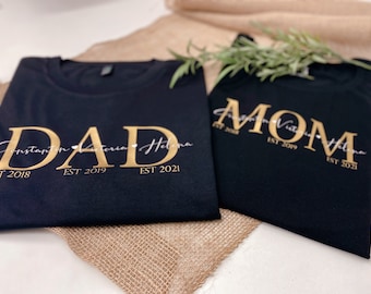 Doppelpack Personalisiertes T-Shirt · Mom T-Shirt · Dad T-Shirt · Shirt Kindernamen · personalisiertes Geschenk · Statement Shirt
