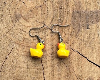 Yellow duck earrings, rubber ducks