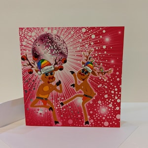 Carte de Noël dance and Prancer Gay Reindeer