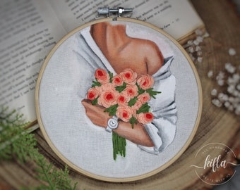 Embroidery hoop art, Brazilian roses embroidery wall art, Personalised embroidery, hand painted embroidery gift for her, thank you gift