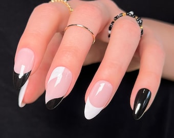 PEYTON Reusable Press On Nails • Black and White Abstract French Nails