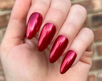 SKYLAR Reusable Press On Nails • Red Chrome Nails