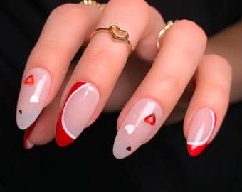 Prensa reutilizável para unhas VALENTINA • Unhas abstratas vermelhas e brancas para o Dia dos Namorados