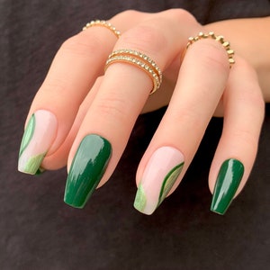 FARRAH Reusable Press On Nails • Green Abstract Negative Space Nails