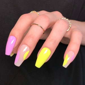 ROXANNE Reusable Press On Nails • Purple and Yellow Abstract Nails