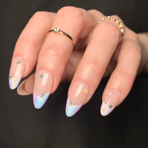 KEIRA Reusable Press On Nails • Duo Chrome French Nails with Stars