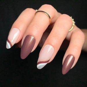 IVORY Reusable Press On Nails • Brown Abstract Swirl Nails