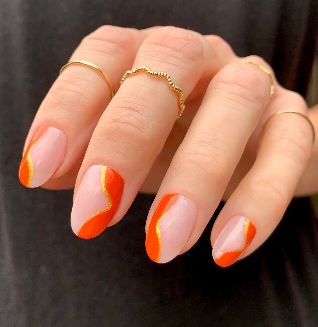 open lace back dress Amazon.com: Orange Press on Nails Almond Shaped Medium Length Neutral  Acrylic Reusable Fake Nails for Women Girls, Glue on Stiletto False Soft  Gel Artificial Nails : Beauty & Personal Care