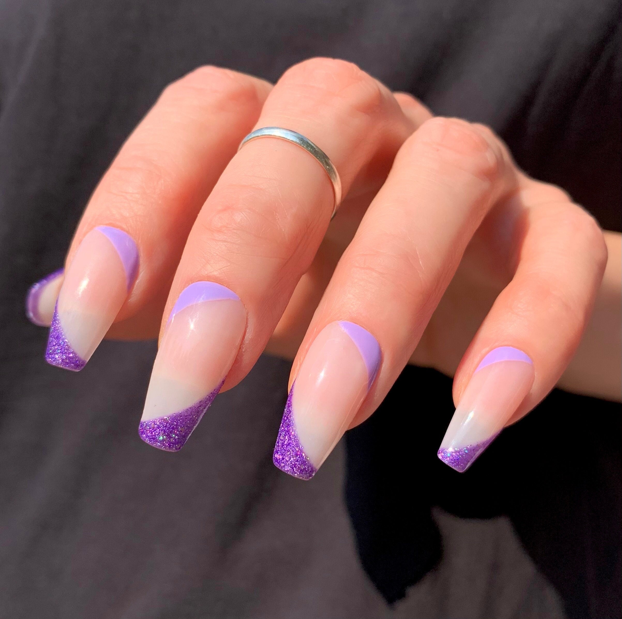 RYLEE Reusable Press on Nails Glitter Purple Side French - Etsy Denmark RYLEE Reusable Press on Nails Glitter Purple Side French - Etsy Denmark