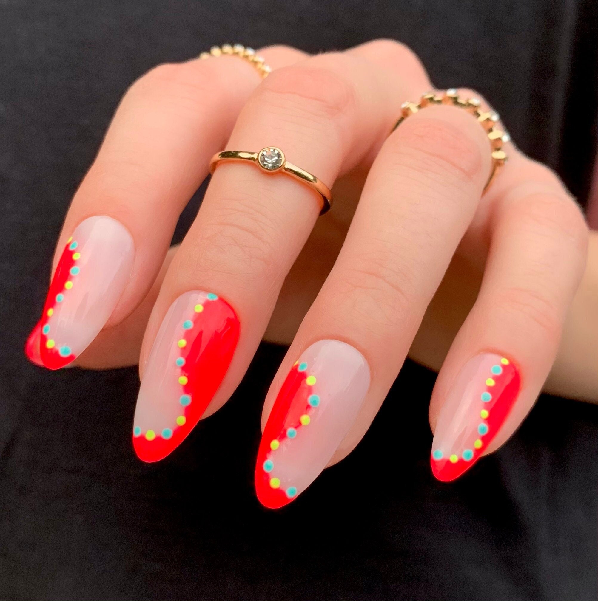 WILLOW Reusable Press on Nails Bright Neon Red Abstract - Etsy