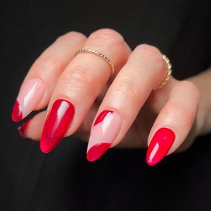 ROSE Reusable Press On Nails • Red Velvet Cat Eye Abstract Nails