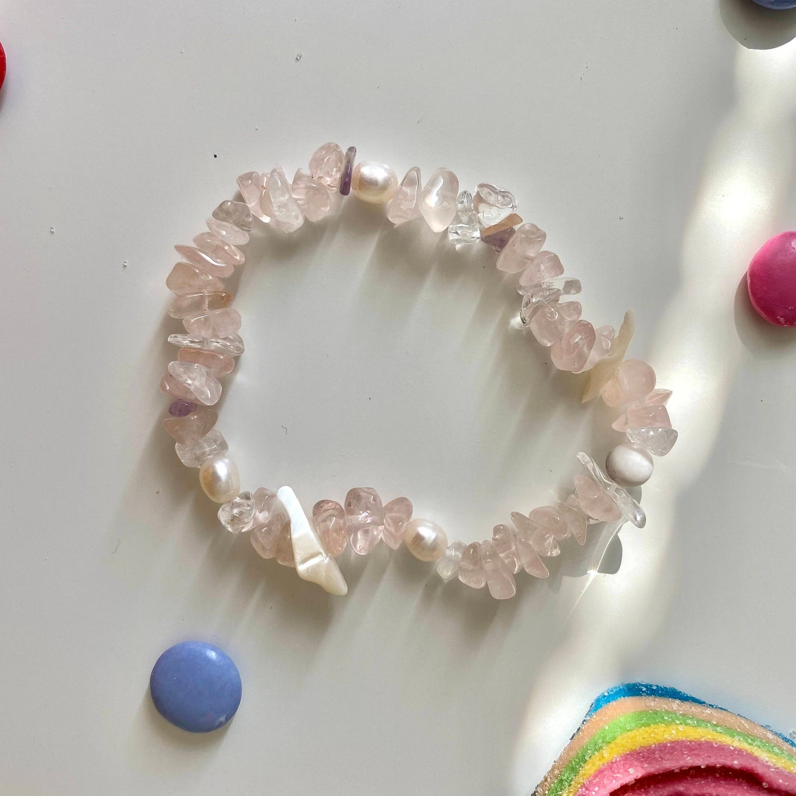 COTTON CANDY bracelet rose quartz pearls crystal Etsy