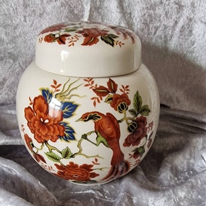 Vintage Melba Ware Ginger Jar: Red Flowers & Bird, England