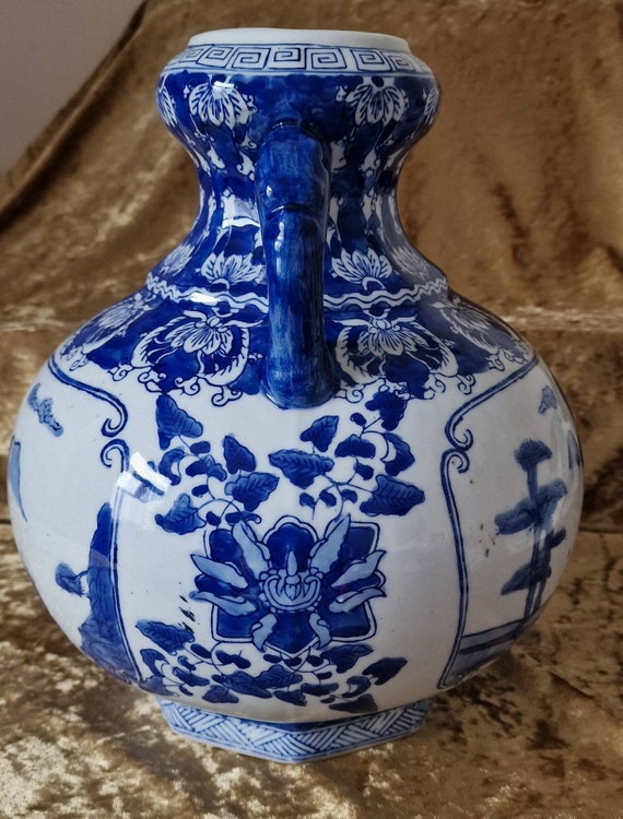 Vasetto Porcellana Cinese Blu E Bianco – Antiquariato Fatto A Mano, Fiori, Altezza 9 Cm