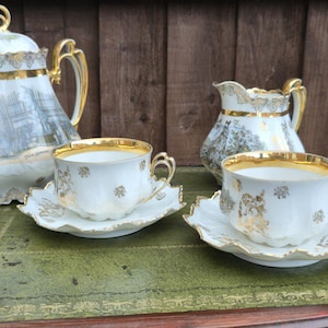 Beim Sprudel In Karlsbad&quot; Antique Tea Set, made by Moritz Zdekauer - Austria, Circa 1884-1909, 6pc, Collectible tea ware, Tea lover gift