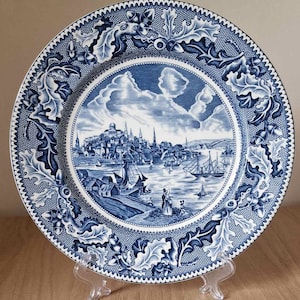 Pair of Johnson Brothers Historic America Red/Blue and White Dinner Plates