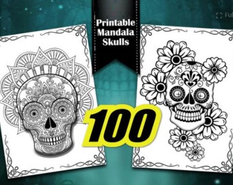 Målarbok med skallemandalas - digital nedladdning direkt