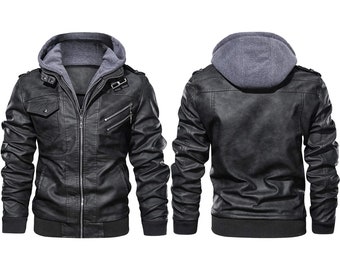 leather jacket with hood