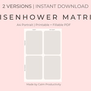 Eisenhower Matrix | Decision Matrix | Urgency Matrix | Printable Goal Planner | Task Priority Template