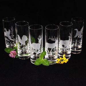 6 pieces of shot glasses | 50 ml | hunting motif | with engraving | engraved glasses