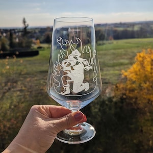 Fireman beer glass | crystal glass | with engraving | beer glass with stem | engraved glass | fire department motif