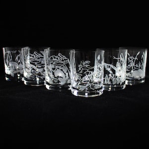 Juego de 6 vasos de chupito | 60ml | Motivo de pescado | con grabado | vasos grabados con varios peces