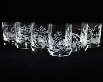 Set of 6 Shot Glasses | 60ml | fish motif | with engraving | engraved glasses with different fish