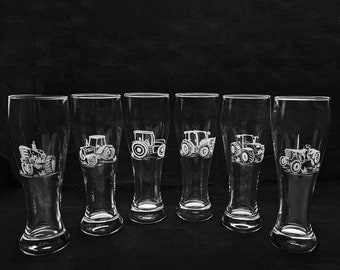 Weizenbierglas mit Traktoren Gravur | historische und moderne Traktoren | gravierte Biergläser | für Landwirte| Bauer und Traktoren Fans