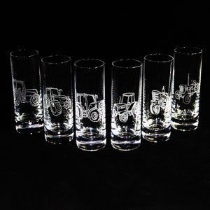 Shot glasses with engraving of various tractors images 50 ml|engraved shot glasses| historical and modern tractors| farmer