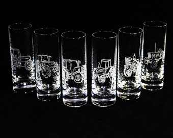 Copos de dose com gravura de diversas imagens de tratores, 50 ml | Copos de dose gravados | Tratores históricos e modernos | Agricultor