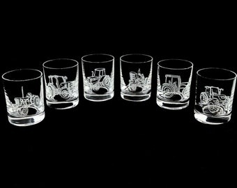 engraved shot glasses with tractors 60 ml | Shot glass with engraving for all farmers | Set | historical and modern tractors