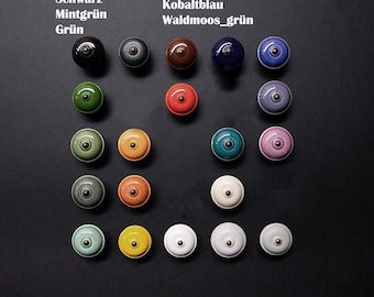 Ceramic furniture knob | 4 sizes | Smooth | Handle including screw | Many colors | Glazed ceramic furniture knob | Black | Red | Green | Blue