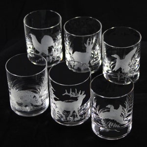 Set of 6 shot glasses | 60 ml | various hunting motifs | with engraving | engraved glasses