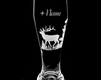 Weizenbierglas mit Gravur personalisierbar| verschiedene Jagdmotive| Hirsch | Reh |Wildschwein | graviertes Bierglas | Naturmotive Wildtiere