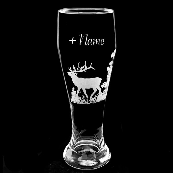 Weizenbierglas mit Gravur personalisierbar| verschiedene Jagdmotive| Hirsch | Reh |Wildschwein | graviertes Bierglas | Naturmotive Wildtiere