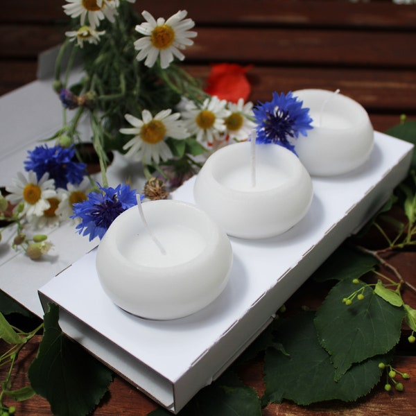 Lot de 3 bougies flottantes taille "L" pour usage intérieur | Blanc | 6x5cm | Jardin Maison Déco | bougie | Rose | Jaune | Rouge | violet | vert